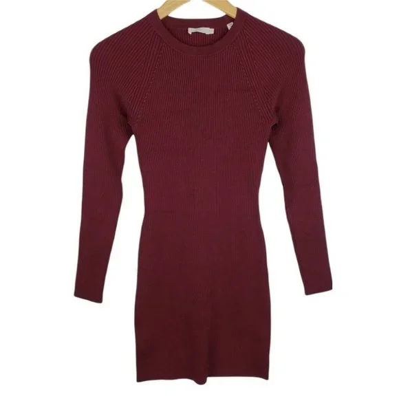 A.L.C. | Dresses | Alc Ribbed Burgundy Long Sleeve Bodycon Mini Dress  Holiday Cocktail Medium